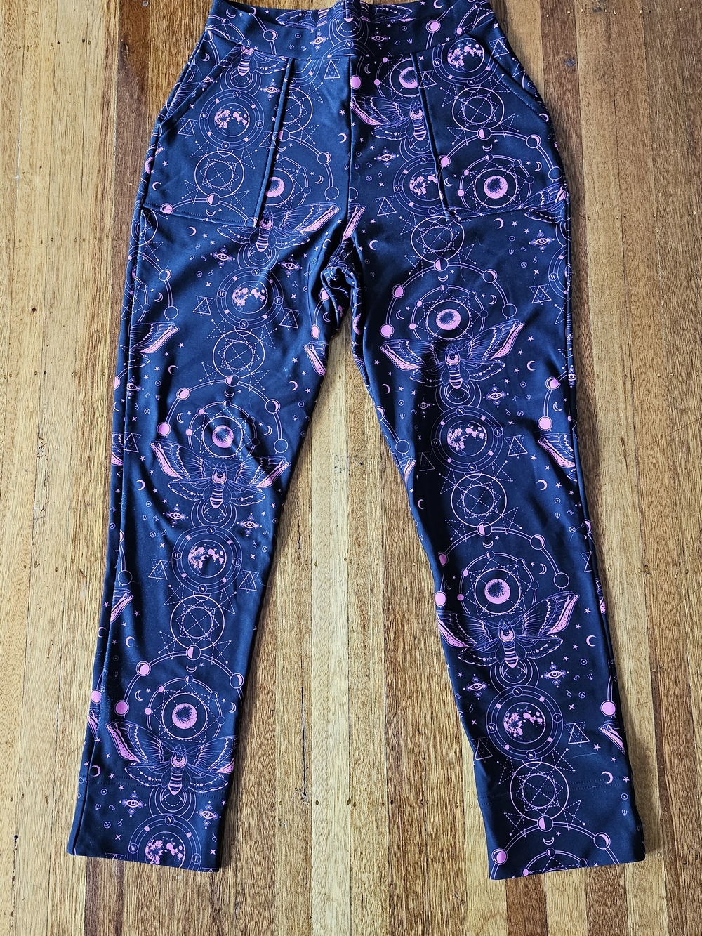 Blackmilk Black Cuffed Pants with Pink Celestial Pattern